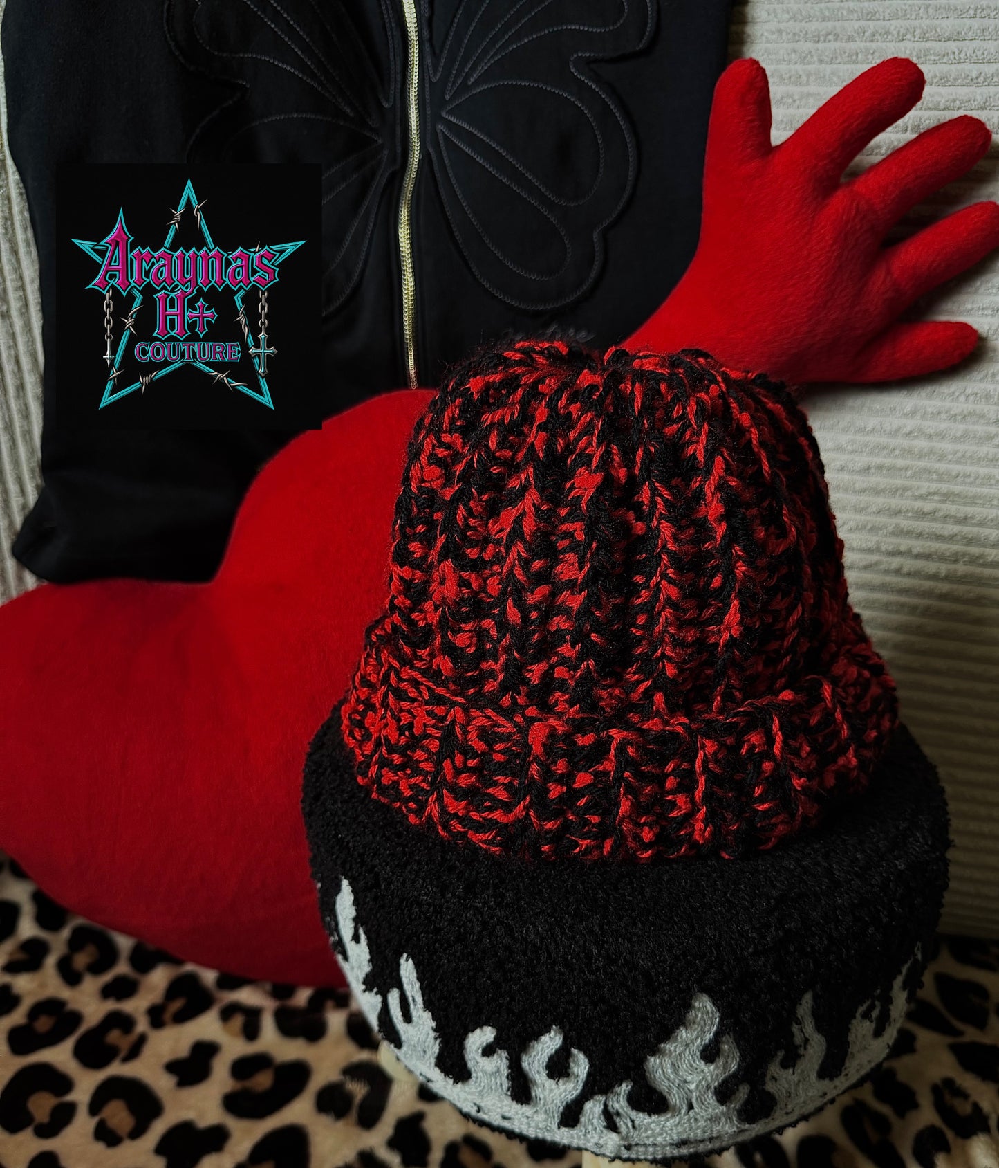 Red and black beannie