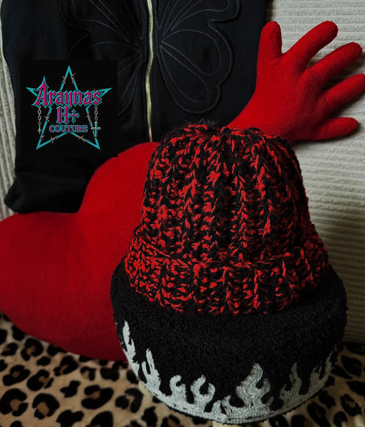 Red and black beannie