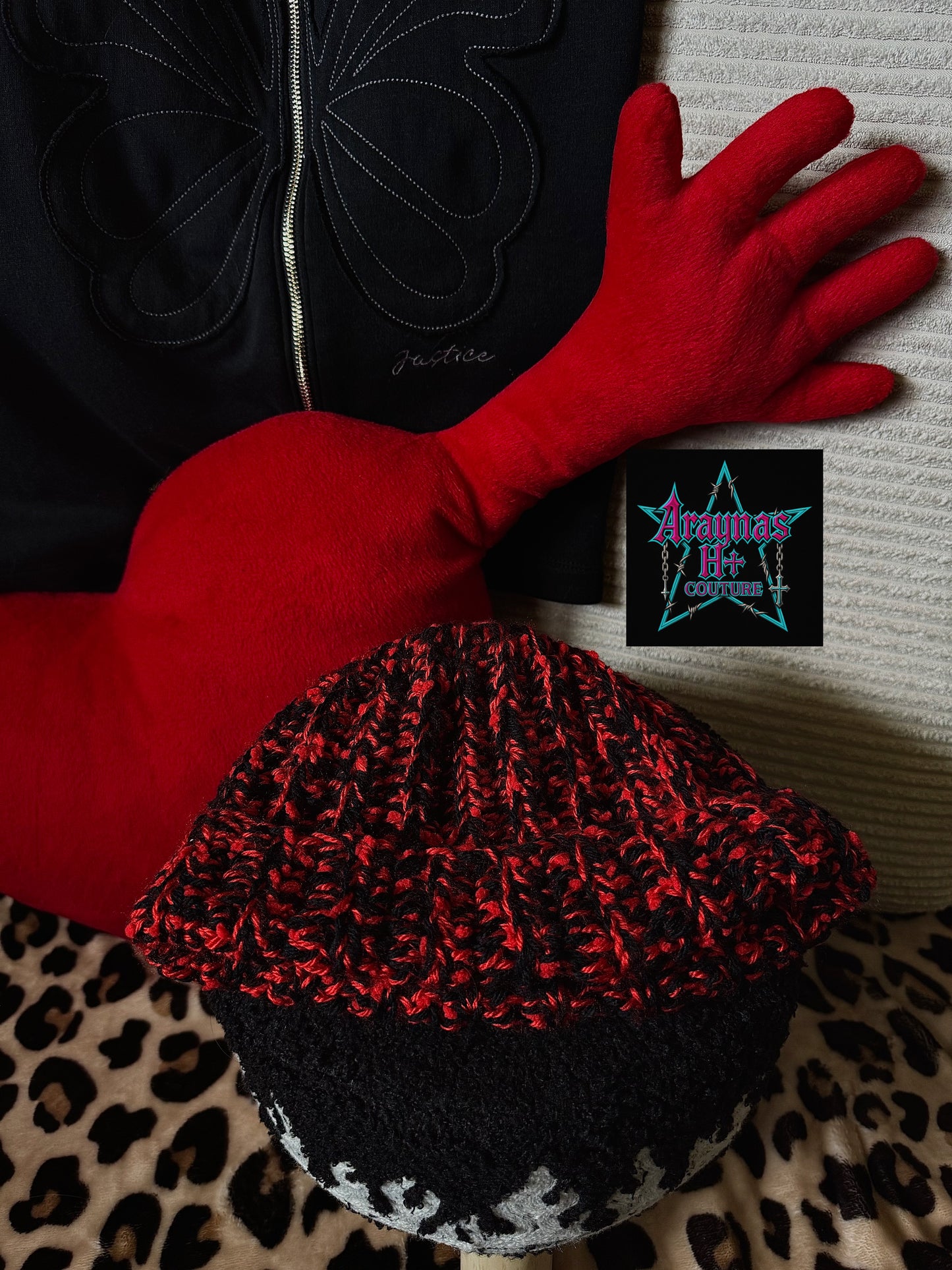 Red and black beannie