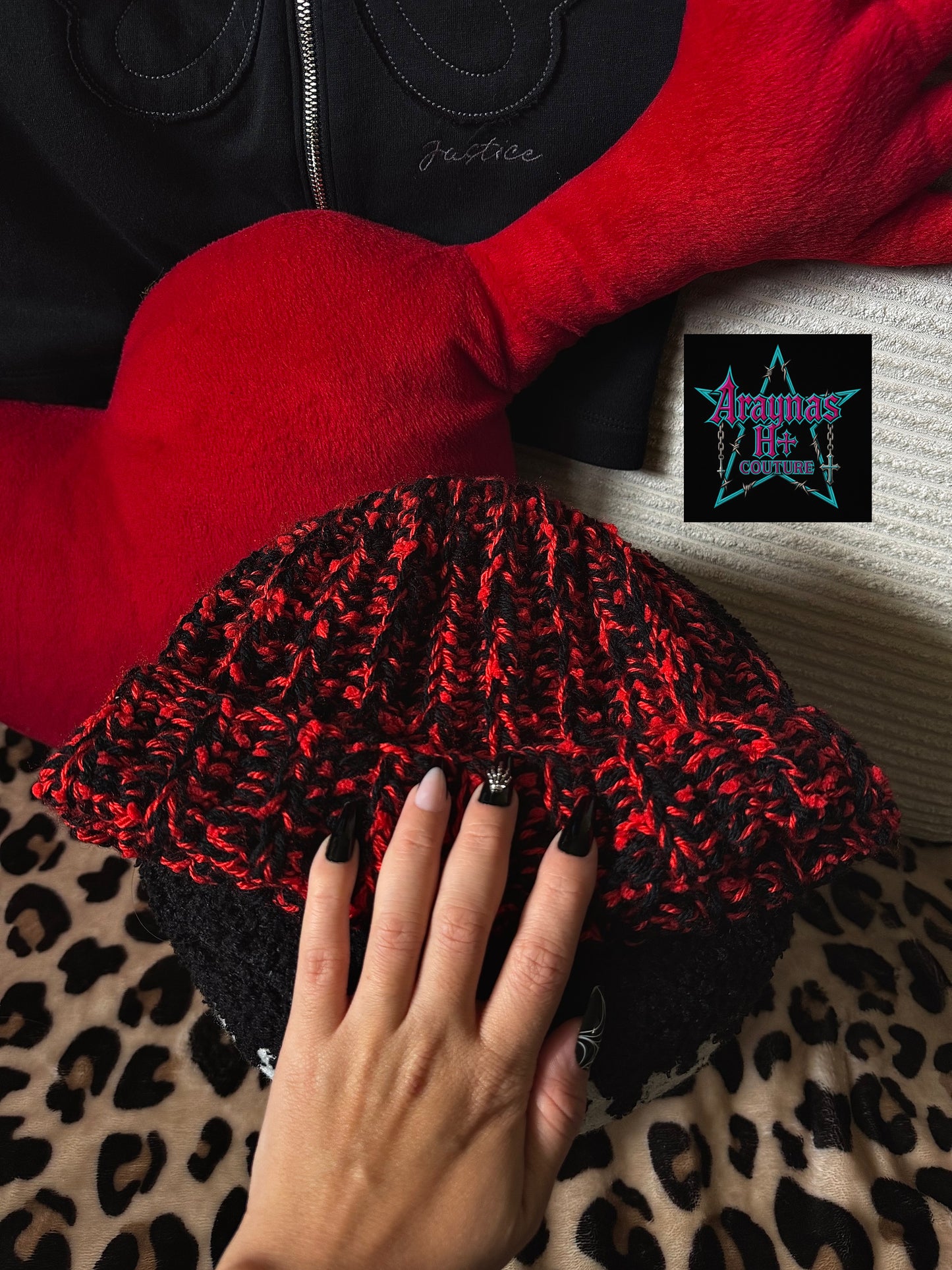 Red and black beannie